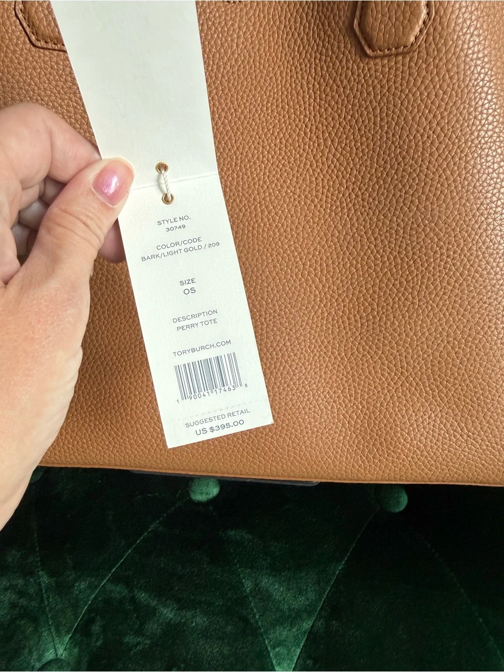 Tory Burch Perry Tote in Bark/Gold Interior Pebbled Leather EUC